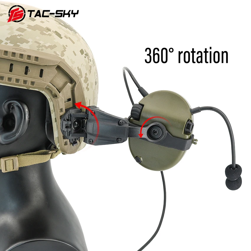 TAC-SKY Helmet ARC Rail Bracket Single-sided Communication Tactical Headset with Tactical Ptt U94 Kenwood 2-pin Ptt for Baofeng