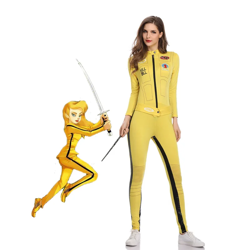 

Movie Women Kill Bill The Bride Beatrix Kiddo Costume Halloween Party Fearful Killer the Bride Cosplay Fancy Jumpsuit