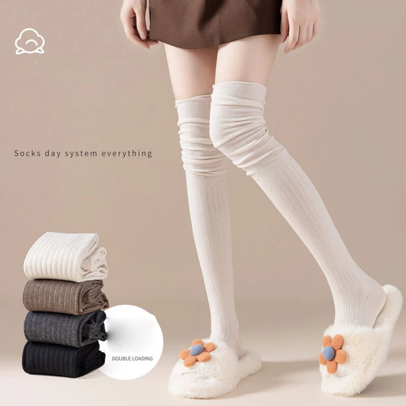 Women Autumn Winter Solid Color Warm Thigh High Socks Over Knee High Footless Socks Long Leg Warmers Thermal Cuffs Long Socks