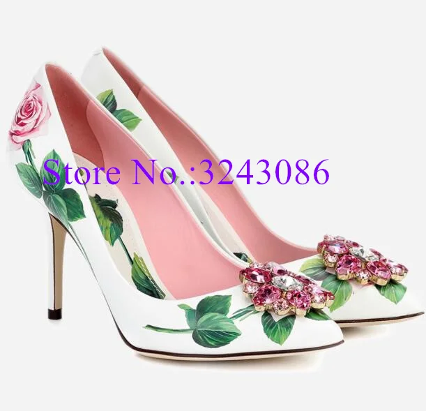 Blue And White Porcelain Thin High Heel Sandals Pointed Toe Slingback Crystal Flower Stiletto Heel Sandals Printing Ladies Shoe