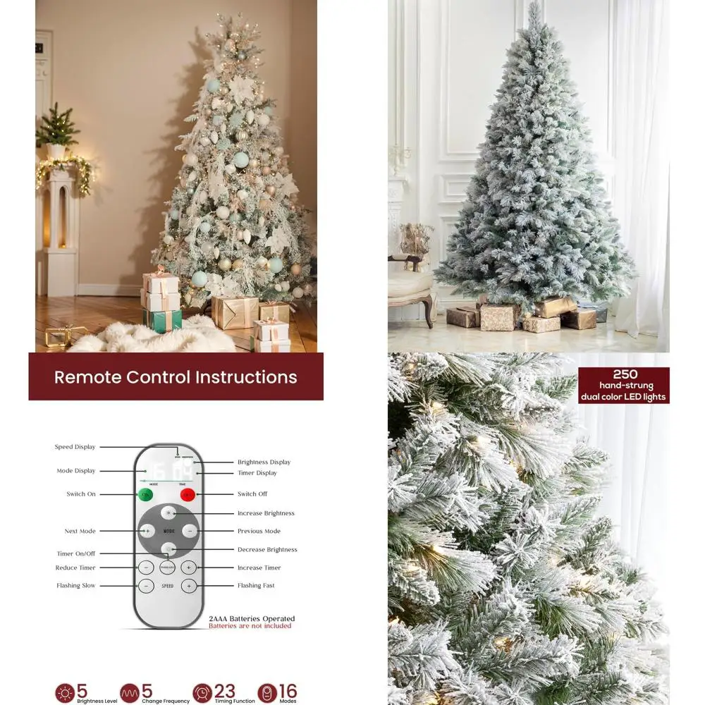 

Рождественская елка из снежной ели с предварительной подсветкой и пультом дистанционного управления, 250 двухцветных светодиодных фонарей, искусственные петли для домашних праздников