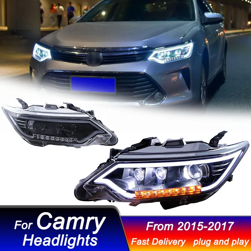 

Стайлинг автомобиля фары для Toyota Camry 2015-2017 новый стиль светодиодные фары обновление DRL динамическая сигнальная лампа переднего света в сборе