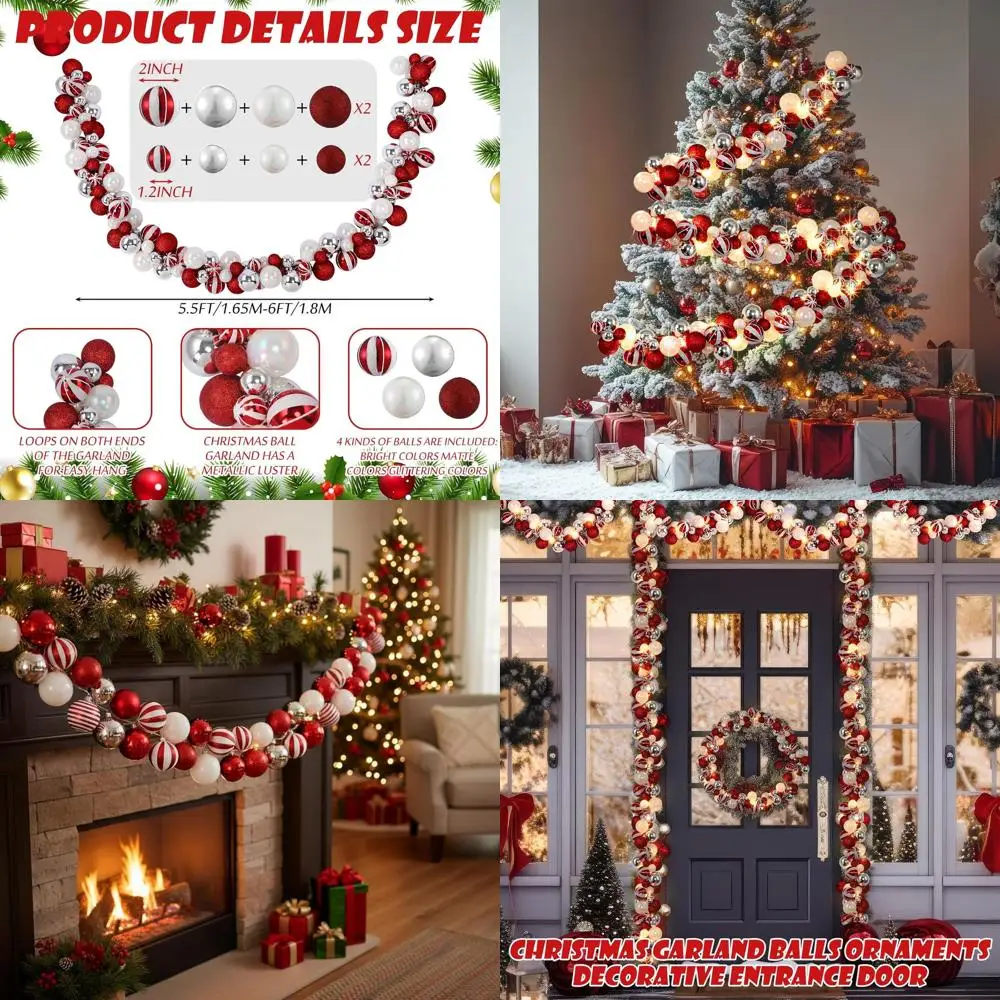 

Набор из 6 подвесных рождественских украшений с 10-футовыми светодиодными гирляндами для декора деревьев или каминных полок (в стиле конфет)