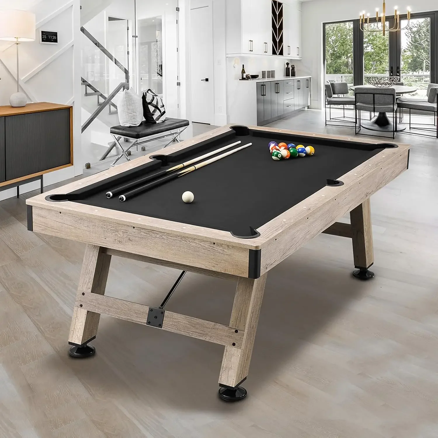 Billiards Table, 7 ft Pool Table, Adjust Legs Stable Billiards Table, Pool Table Set Includes Balls, Cues, Chalks and Brush