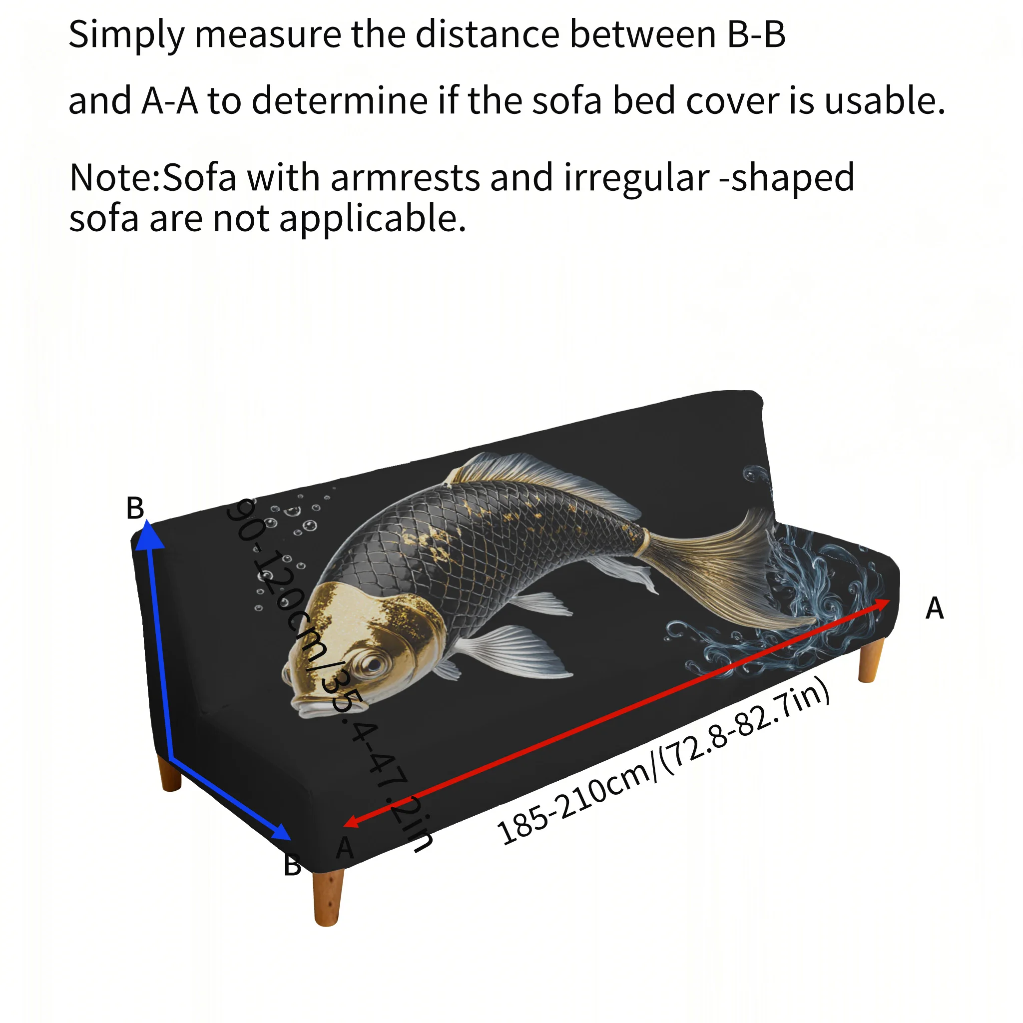 All-inclusive elastic scratch-proof sofa bed cover, black gold koi sofa bed cover, easy to install, machine washable