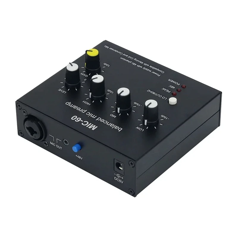 MIC-60 3-Band Equalizer Balanced Mic Preamp Microphone Preamplifier With DC Cable And Cable