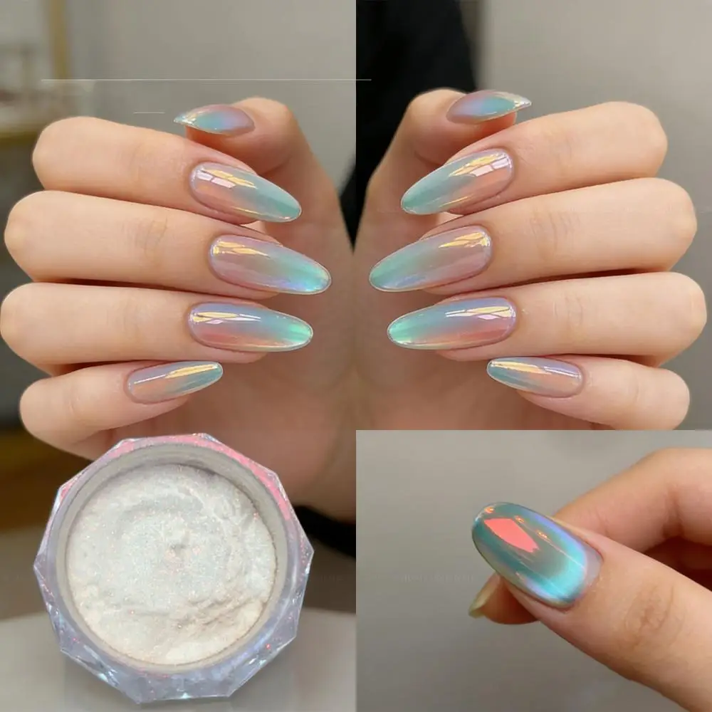 1 Stück Schimmerndes Grünes Galvanisiertes Katzenauge Mondlicht-Puder Nagelkunst Glitzer Aurora Chrom-Nagelpuder Maniküre Pigmentstaub