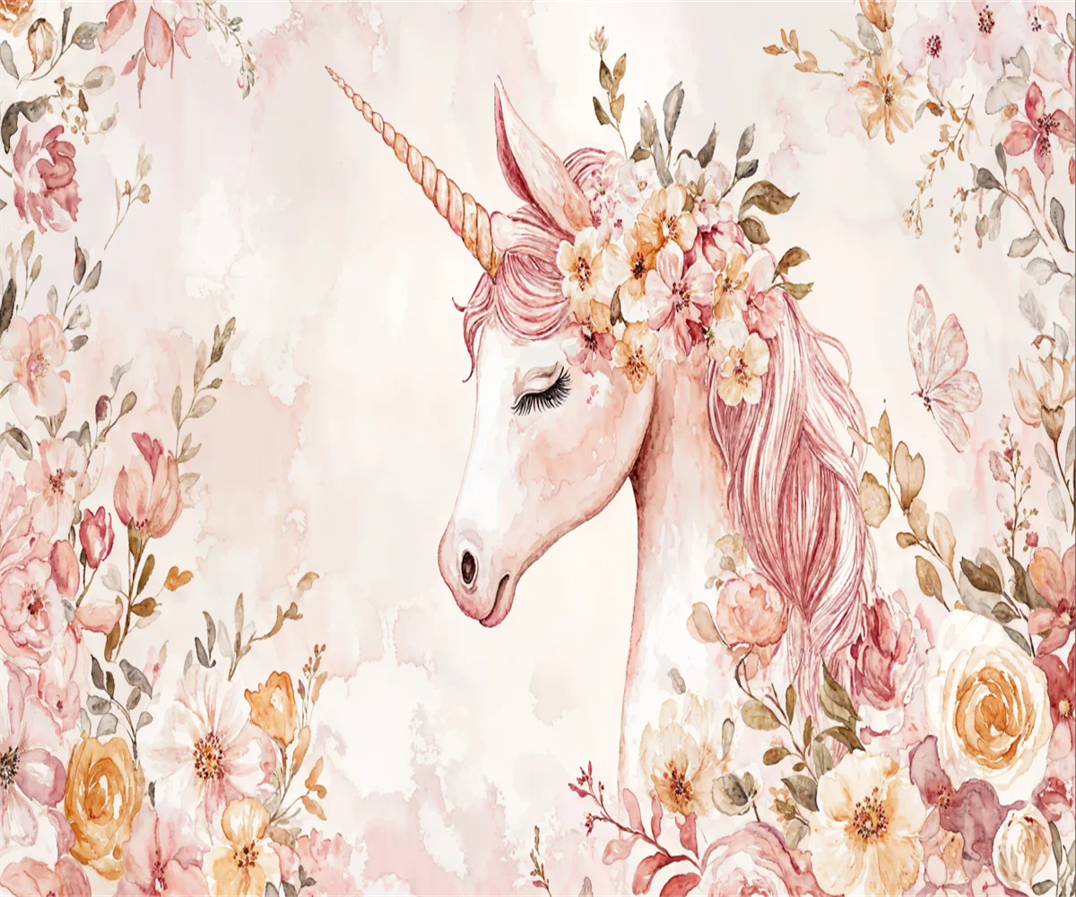 

Custom Wallpaper Unicorn flowers Rainbow hot air Balloons Background Wall Mural Home Decor Kids Room Tapestry 3d wallpaper