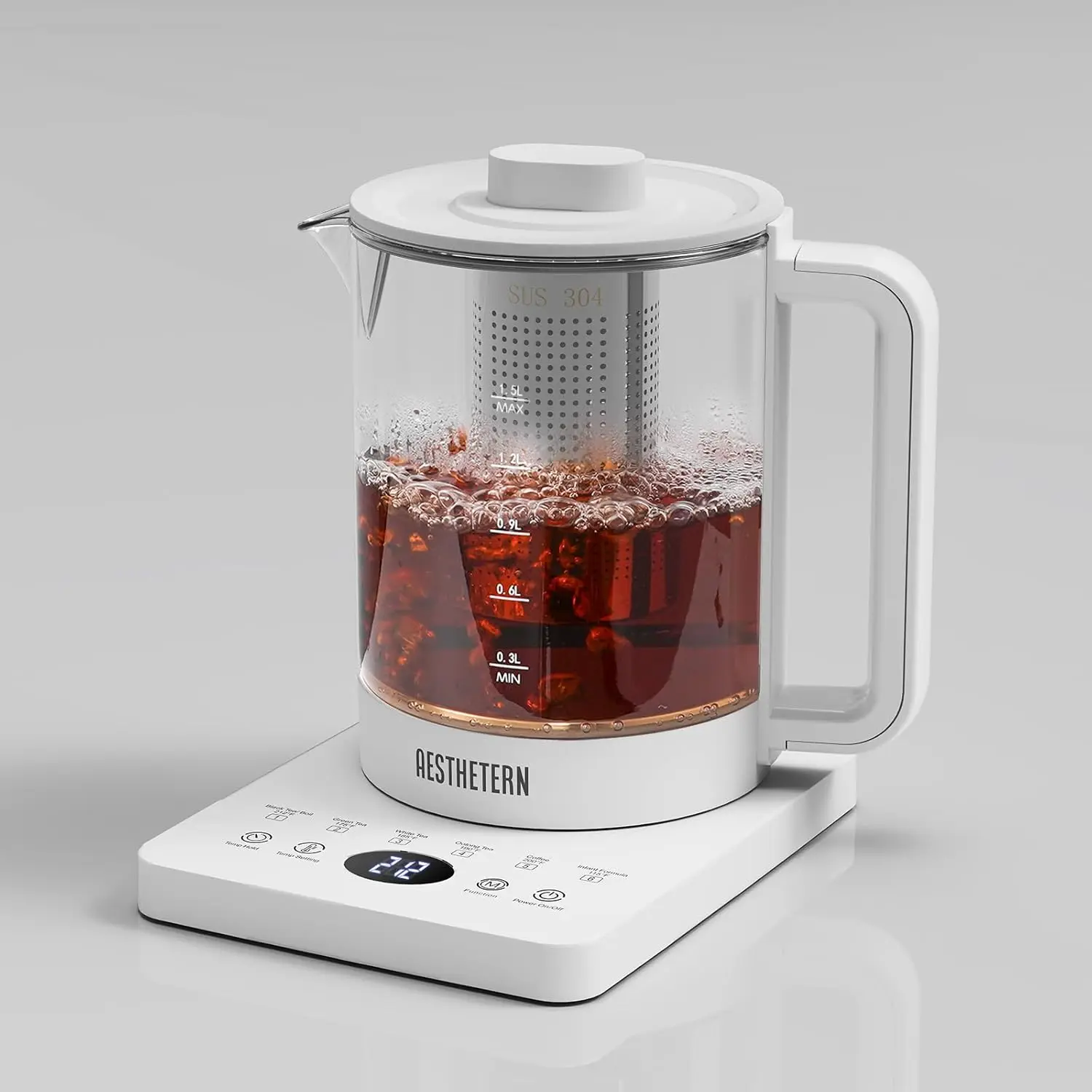 

Electric Tea Kettle 1.5L with Infuser, Smart Temperature Control, 6 Presets, Auto Shut-Off, Keep Warm