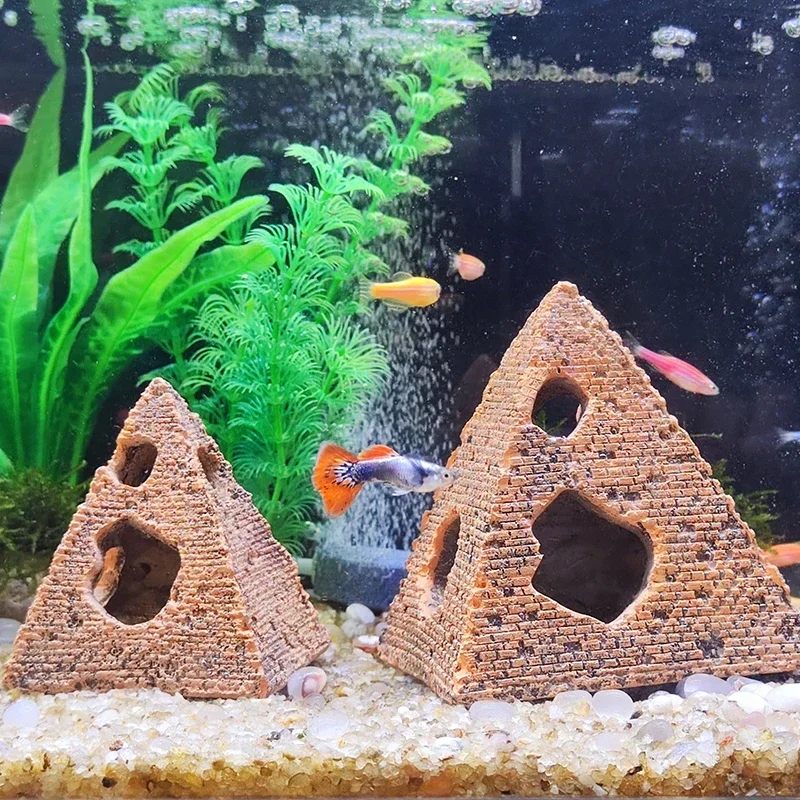 betta fish tank accessories submarine TARANDUS 4 Pcs Fun and Vibrant Decorations - Cute Floating Diver and Retro Set As shown. Creative Aquarium Shelter Pumpkin Pyramid