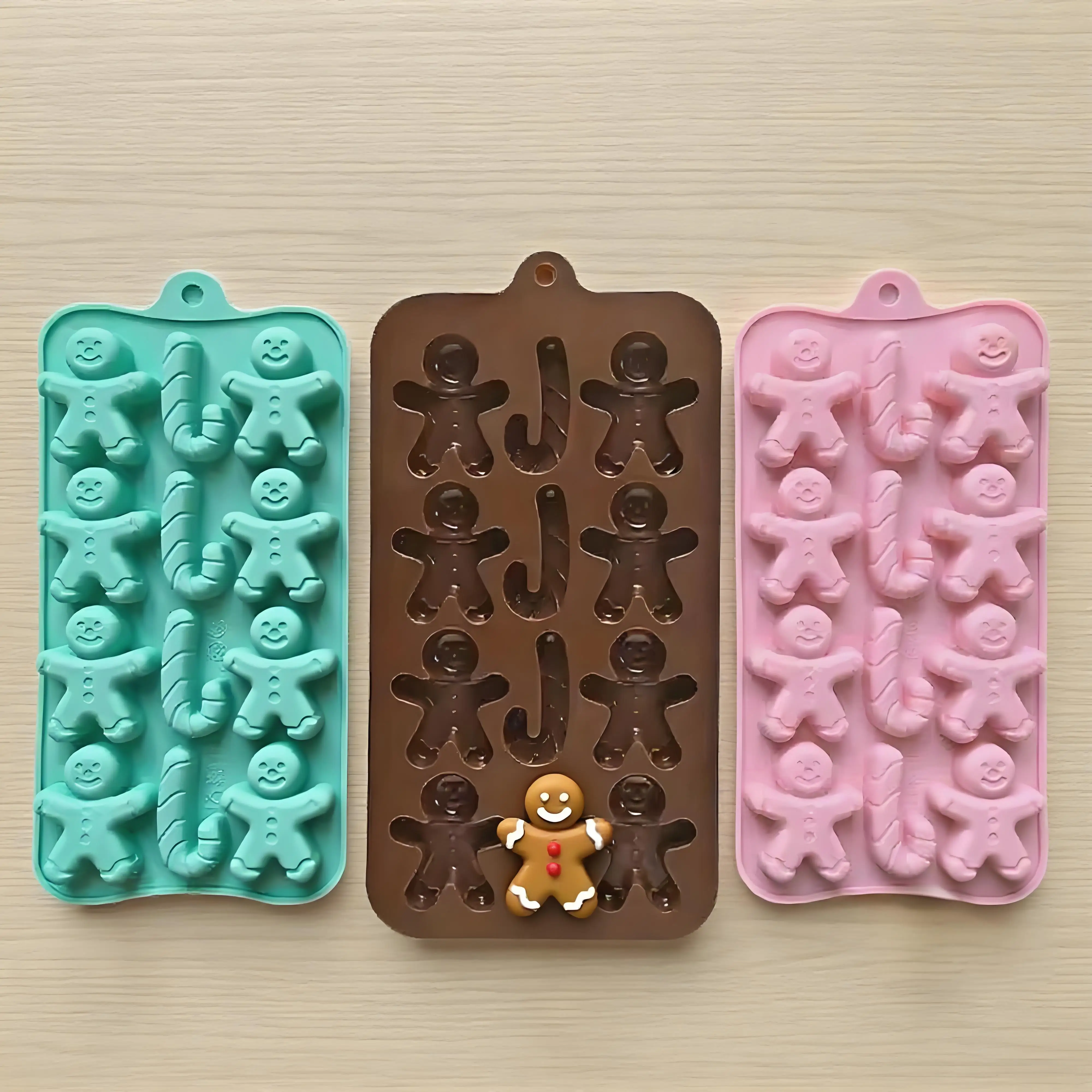 1pc 12 Hole Gingerbread Man, Cane Shaped Silicone Mold, Used For DIY Candy, Chocolate, Cake Decoration Baking Molds