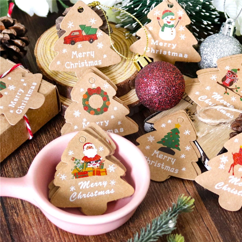 48szt Wesołych Świąt Kraft Paper Tags Xmas tree Hanging Label Navidad new year Party Gift Card Decorations for Home