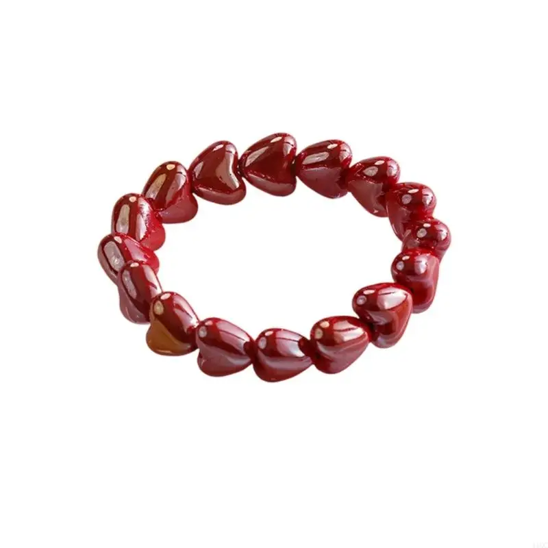 Glossy Heart Bead Bracelet, Mixed Material Wrist Jewelry with Approx. 8cm/3.15in Size for Daily Styling and Easy Gifting 