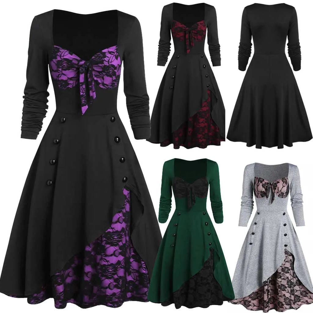 

Women Fashion Vintage Style Square Neck Party Dress Women Cosplay Dress Retro Midi Gown Dress Gothic Dresses Women Clothing