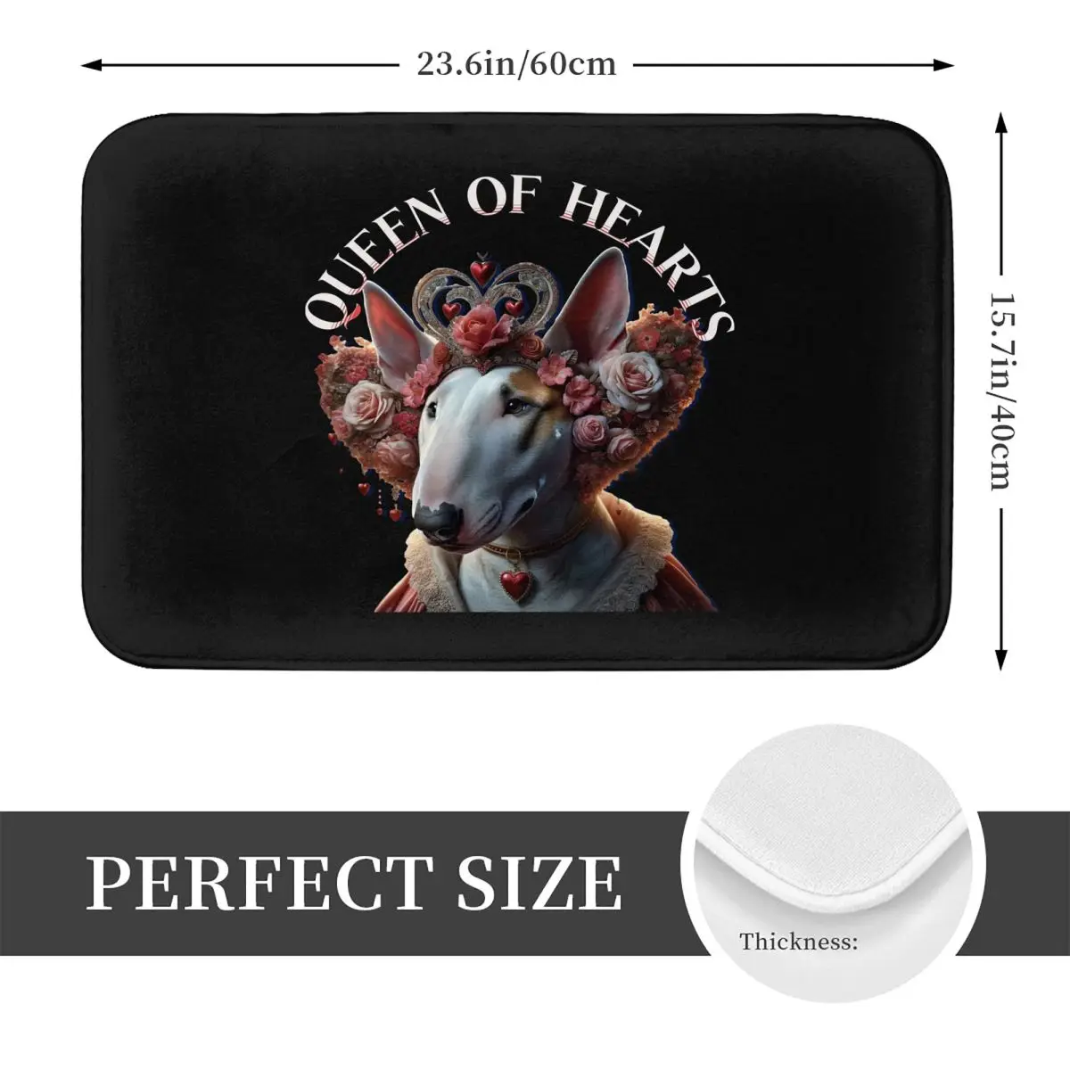 Queen Of Hearts Bullterrier Valentine February Anti-slip Doormat Floor Mat Washable Carpet Rug for Kitchen Entrance Home Bedroom