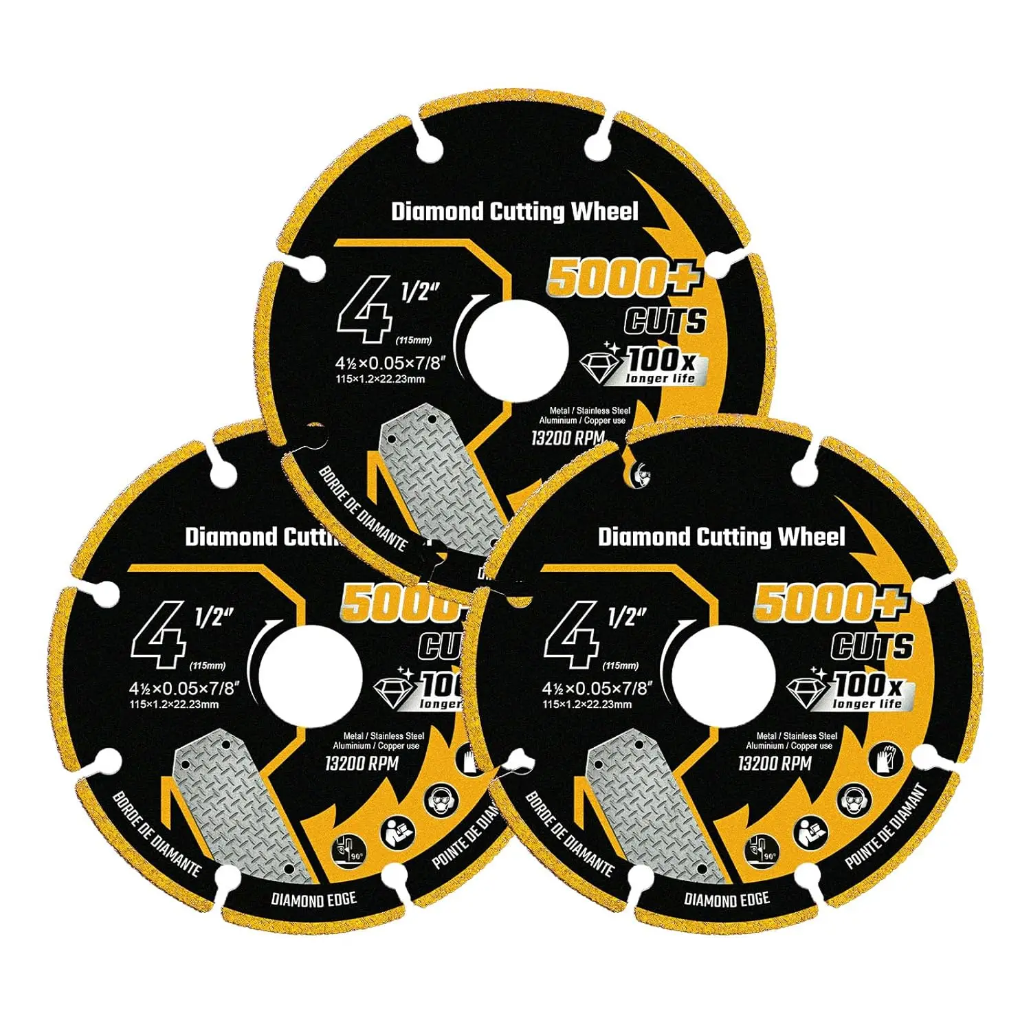 

4-1/2" Diamond Cutting Wheel, 7/8" Arbor, 5000+ Cuts on Metal, Angle Grinder Disc for Steel, Iron, INOX