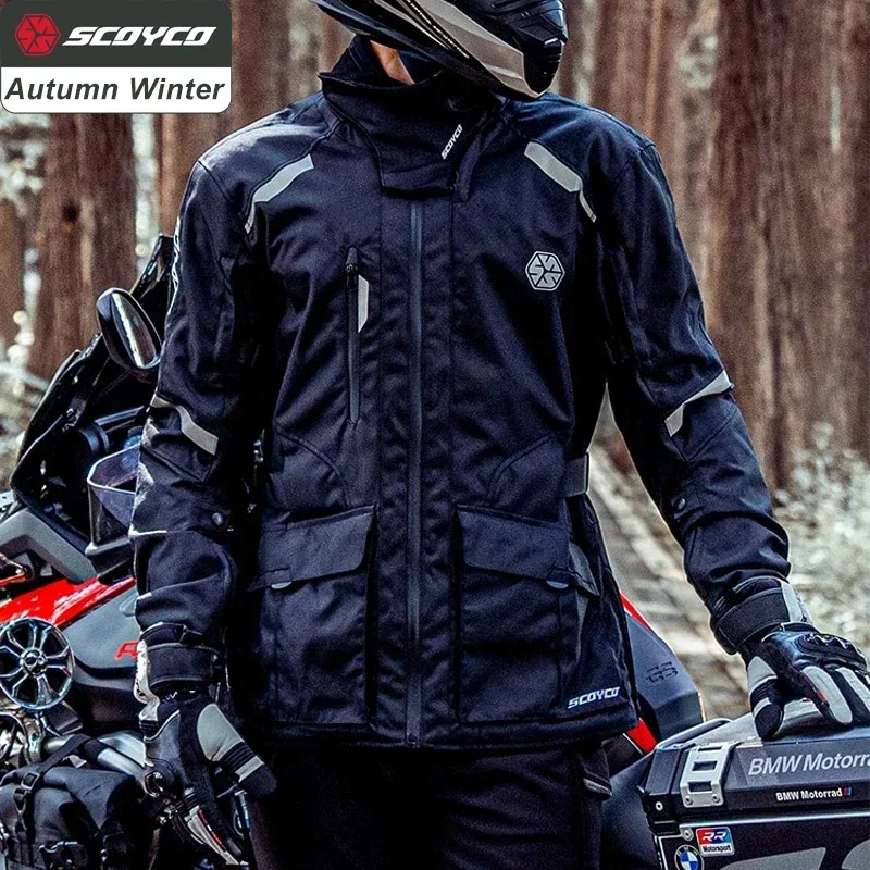 SCOYCO Motorcycle Jacket Pants Suit Cold-proof Waterproof Winter Men Motorbike Riding Moto Jacket Protective Gear Armor Clothing