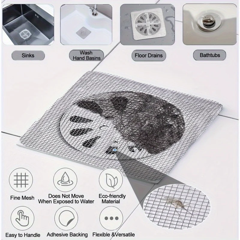Multipurpose Disposable Shower Drain Hair Catcher Mesh Stickers Anti-Clog Bathroom Sink Floor Drain Filter Window Repair Patch Extra Bonus Same Items Included view 2