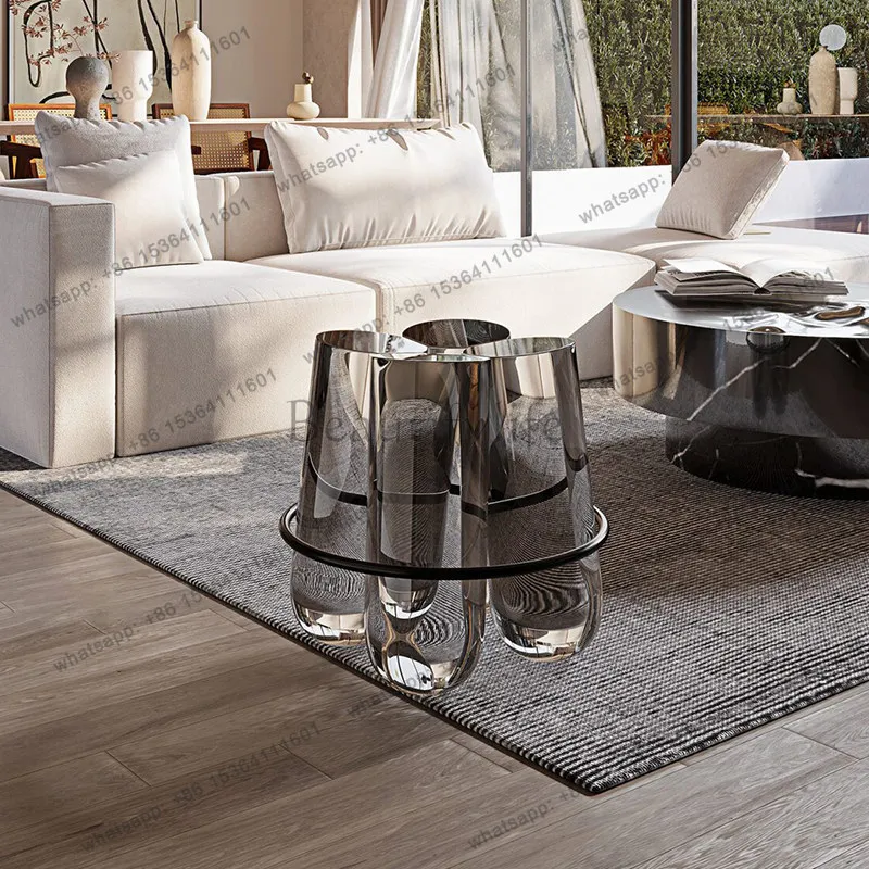 

Transparent resin crystal four-way shoe change stool simple light luxury bolt stool