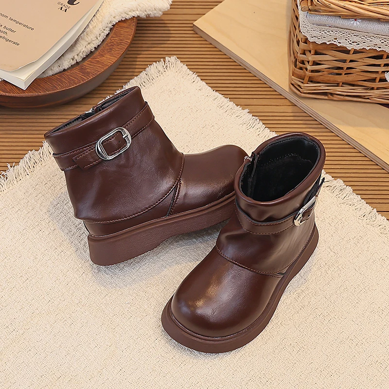 Little Girls Platform Ankle Boots 2026 New Winter Kids Thermal Boots Non-slip Simple Classic Princess Christmas Party Dress Up