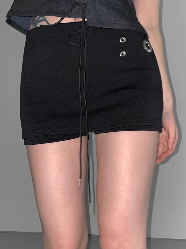 Low Waist Ring Decorated Bodycon Skirt Anti-Light Sexy Women's  Dress Korean Style Knitted Skirt for Date And Commute