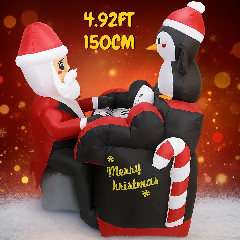 4,92 фута надувная игрушка Санта-Апиано Пингвин со светодиодной подсветкой Праздничные подарки Рождественские украшения для двора Рождественские принадлежности Домашний орнамент