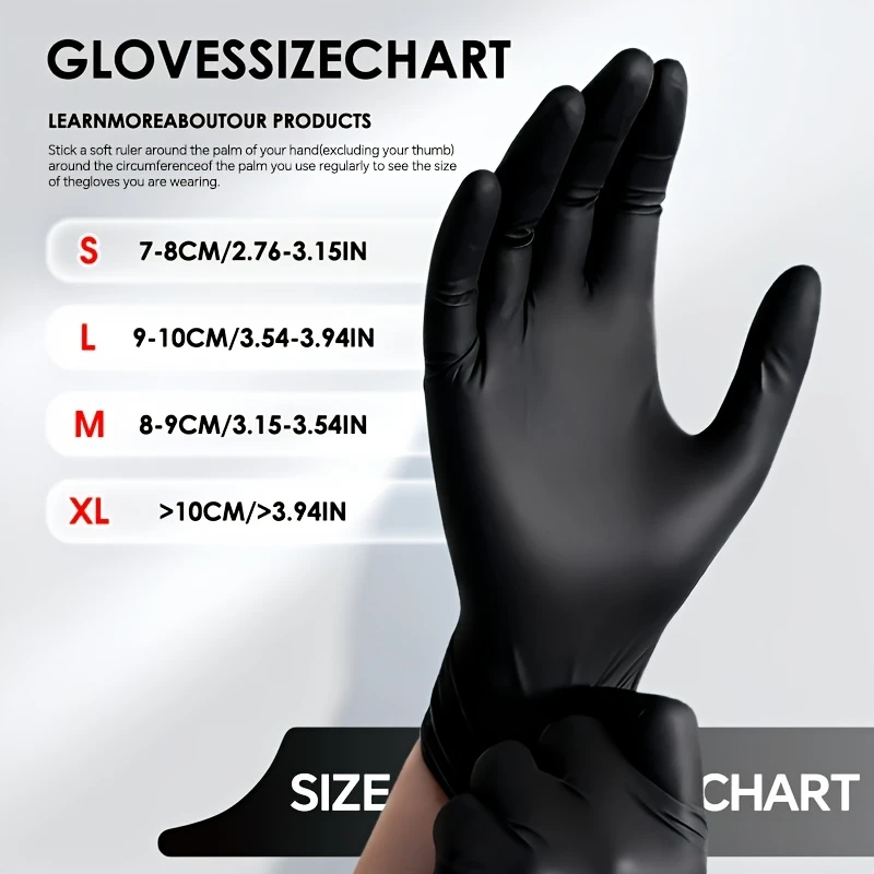 100 Pieces of 6Mil BlackNitrile Disposable Gloves Without Powder or Latex Tattoos, Kitchen Gloves (1 Pack of Black Masks Include
