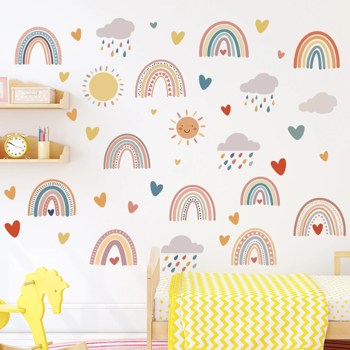 1Pc Cartoon Love Cloud Rainbow Wall Stickers Kids Room Decoration Bedroom Children Room Wall Art Living Room Decor for The House
