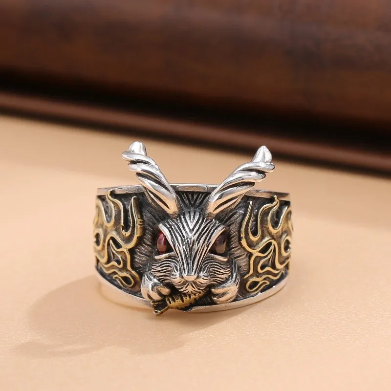 TY22-5-1 JZFSILVER Silver 925 Fashion Trendy Adjustable Retro Luxury Design Carrot Animal Rabbit Rings Men Women Wedding Jewelry