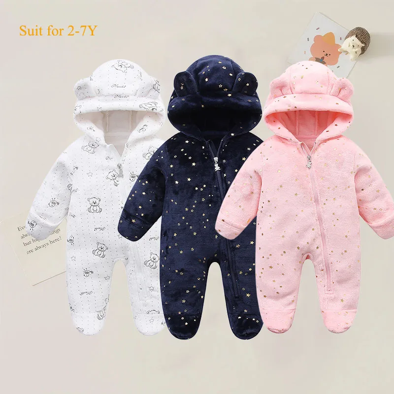 

2025 зимние детские фланелевые комбинезоны для новорожденных, боди с рисунком звезды и медведя, мягкая теплая одежда, домашняя одежда, одежда для мальчиков и девочек, От 0 до 12 месяцев