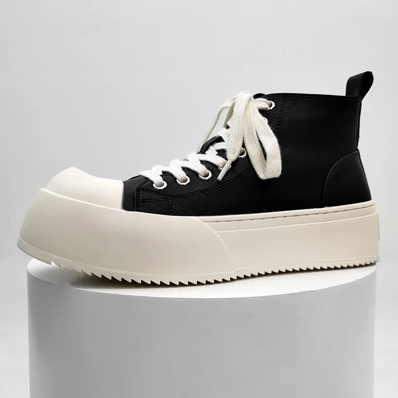 

Big Round Toe Men Casual Shoes Fashion Lace Up Chunky Sneakers for Man Flat Bottom Board Shoes Unisex Stree Style Footwear