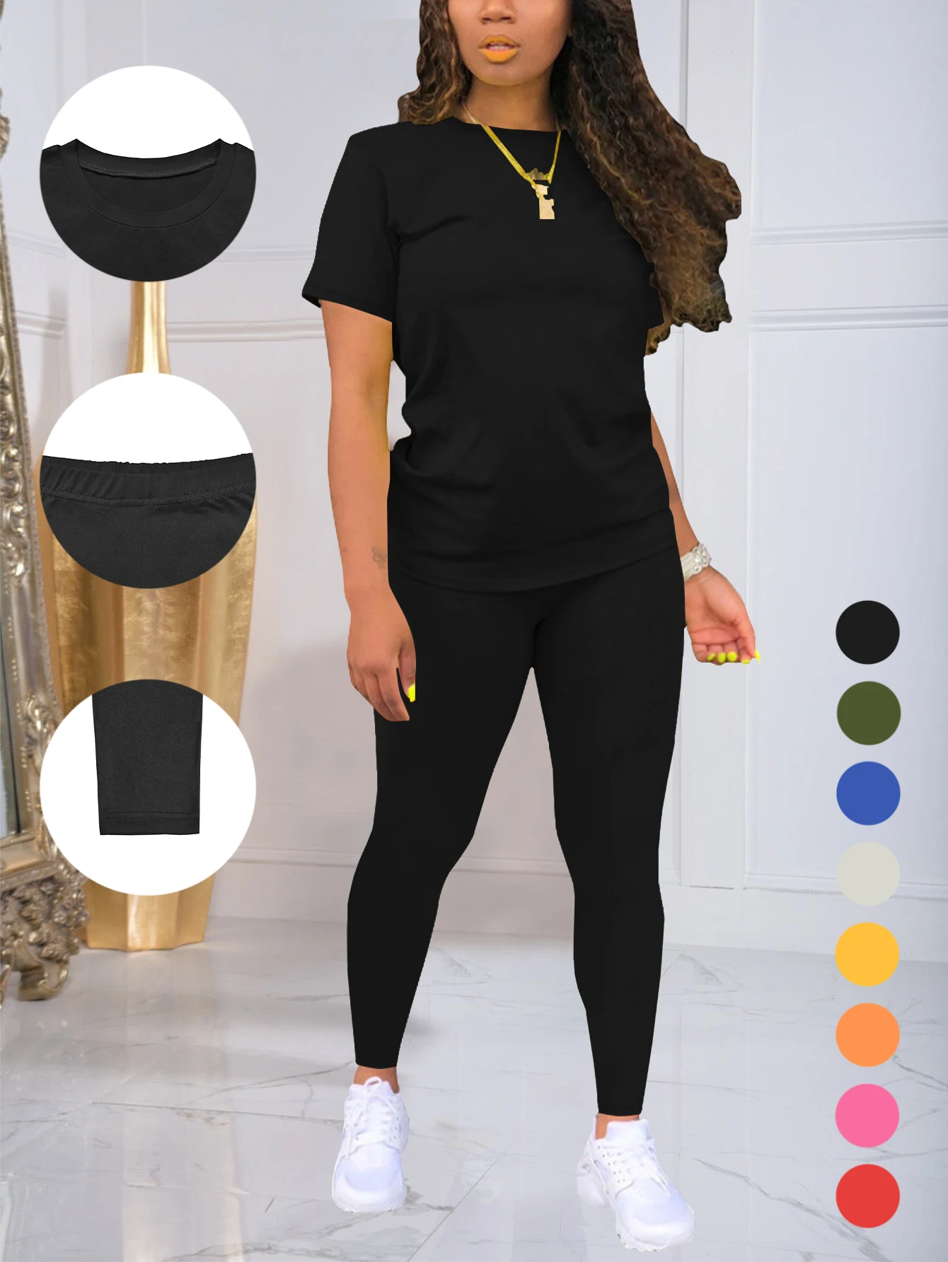 

Summer Women's Short Sleeve Long Pants Set Multi-Functional Comfortable Fashionable Versatile Two-Piece Suit for Home And Travel