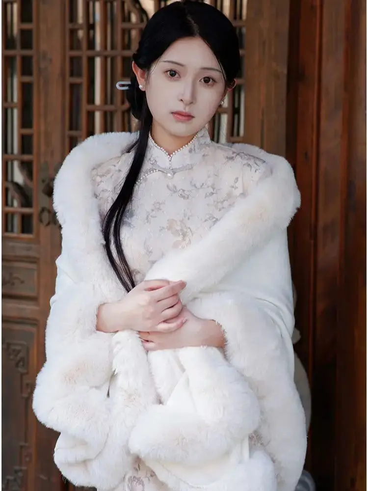 

Korea Cardigan Imitation Rabbit Hair White Knitting Women'S Clothing Imitation Fur Cape And Shawl Coat Winter New