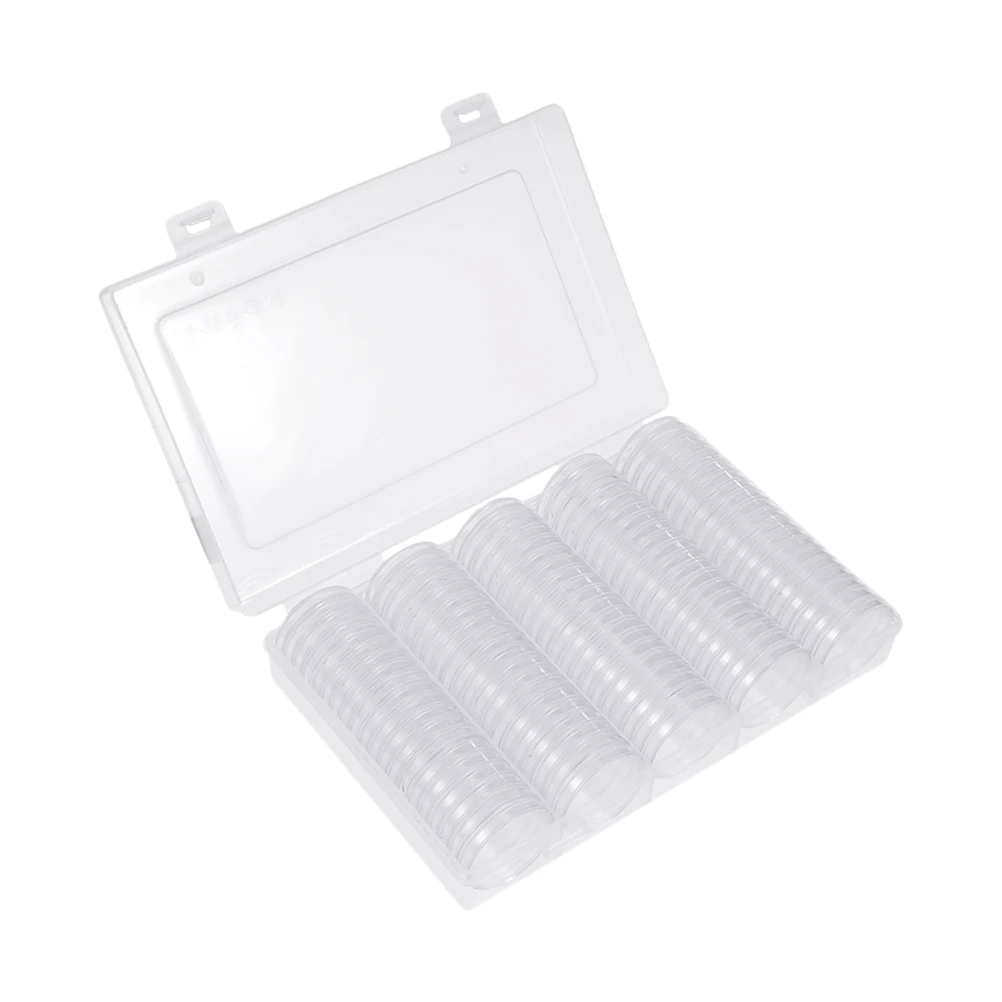 

100 Capsules 30mm Round Boxes Coin Case Kit Plastic Storage Organizer Collectors Commemorative Coins Clear Portable