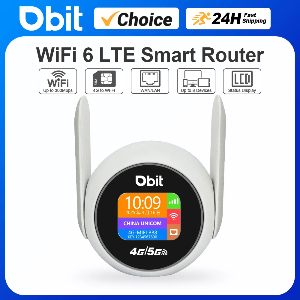 

DBIT 4G LTE Router 300Mbps Wireless WiFi6 Router 4G WiFi Modem Compatible With Nano 5G SIM Card LCD Display Adaptive WAN/LAN