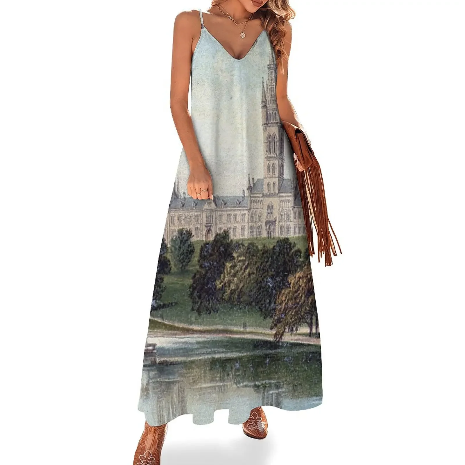 

Vintage Illustration of Glasgow University Sleeveless Dress women dress elegant chic wedding evening dresses
