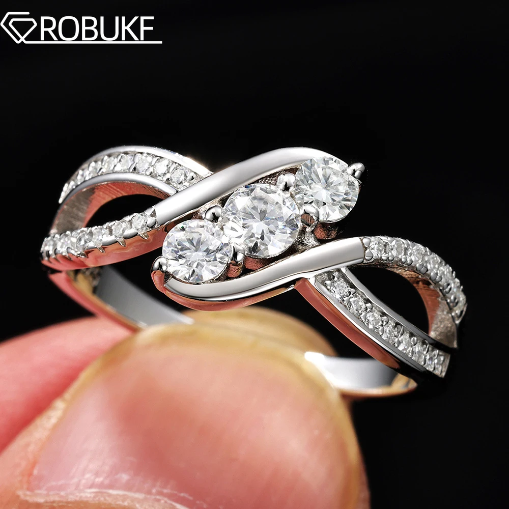 

3.5mm Cross Moissanite Ring for Women Round Cut Lab Grown Diamond 100% 925 Sterling Silver Asymmetric Half Eternity Wedding Band