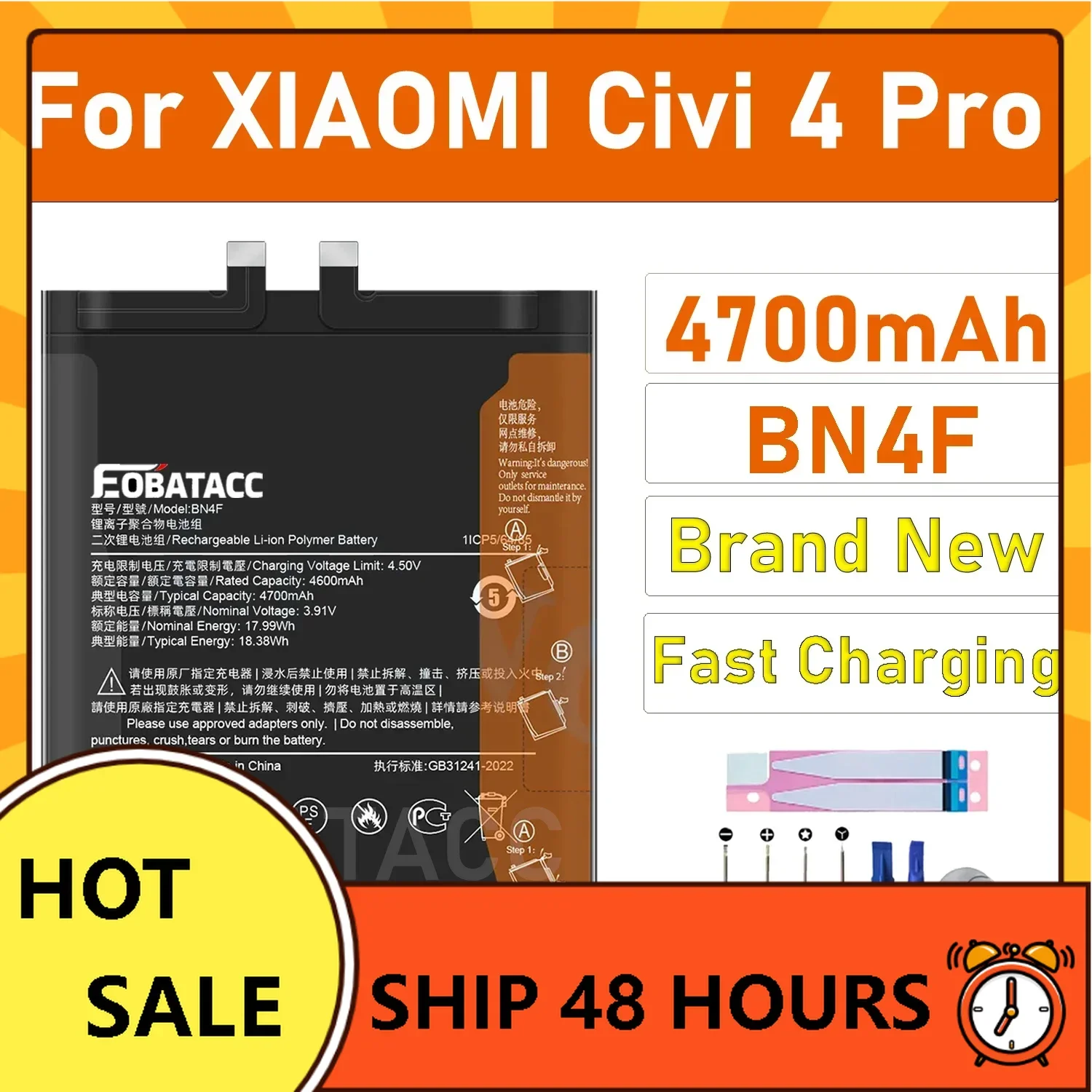 

2025 Years EOTABACC New 100% High Quality BN4F Battery For Xiaomi Civi 4 Pro mobile phone Bateria+ Free Tools