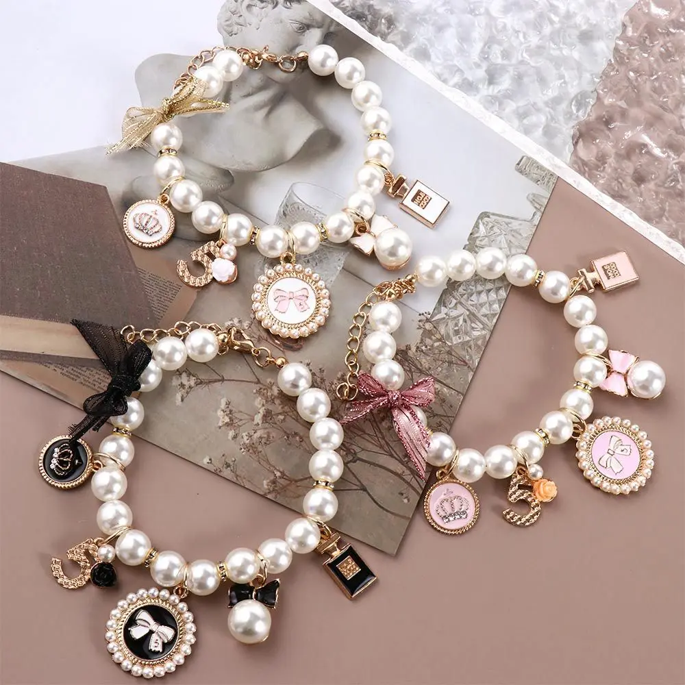 Pink Wedding Jewelry Stuff Dog Chain Princess Pearl Puppy Accessories Bow Collar Pet  Collars Necklace Cat Jewelry