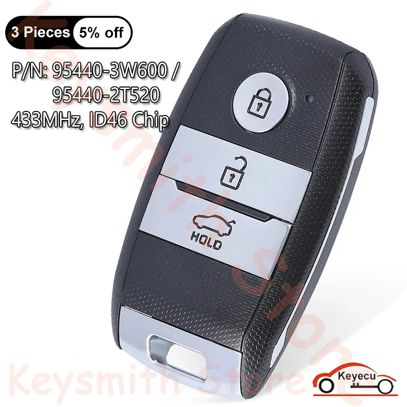 KEYECU 3B 433MHz ID46 Chip per Kia Picanto Optima Sorento Sportage Morning 2014-2016 Auto Smart Remote Key Fob muslimah/2 t520