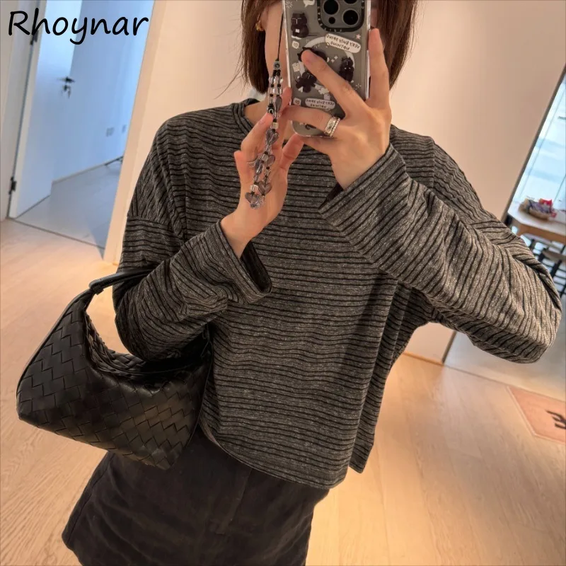 Striped Long Sleeve T-shirts Women Korean Style Trendy Streetwear Casual Simple All-match Baggy Soft Prevalent College Autumn