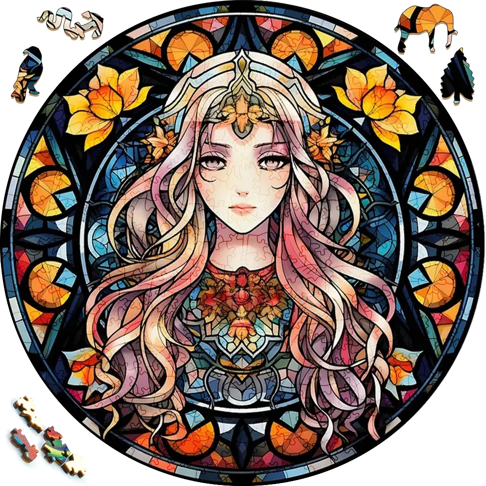 Wooden puzzle Mandala Cartoon Cute Girls Toys Japan Geisha 3D Wood Jigsaw Puzzles Color Sorting Game Brain Teaser Secret Puzzle