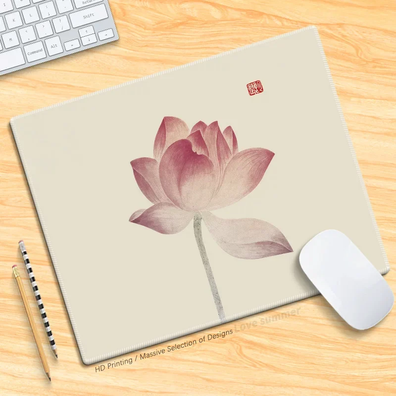 Mauspad im chinesischen Stil, kleines Mauspad, Blumen, Retro-Tuschendruck-Lotus, minimalistische Bürodekoration, Teppichmatte, Laptop-Mauspad