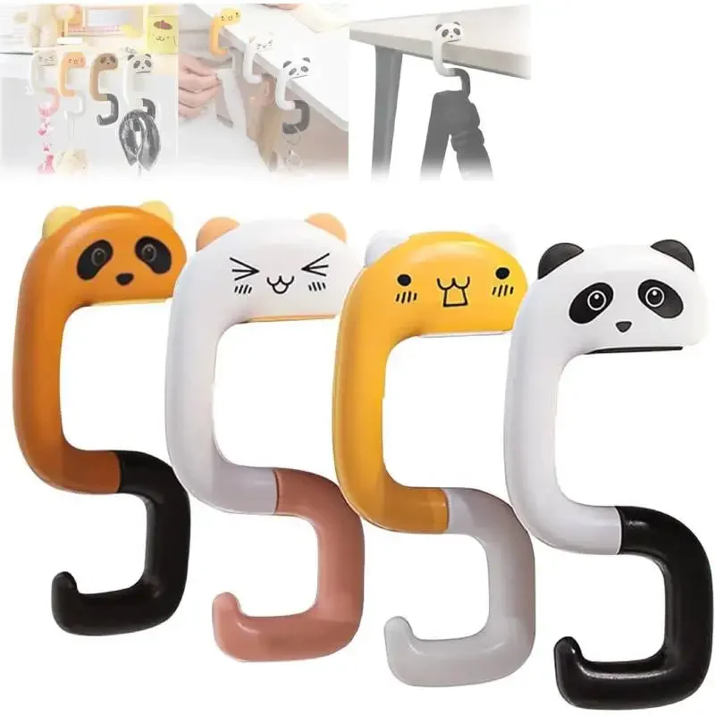 Cute Animal Portable Bag Hook Plastic Table Hook Purse Handbag Travel Bag Organizer Holder Office Decor Plastic Desk Side Hooks