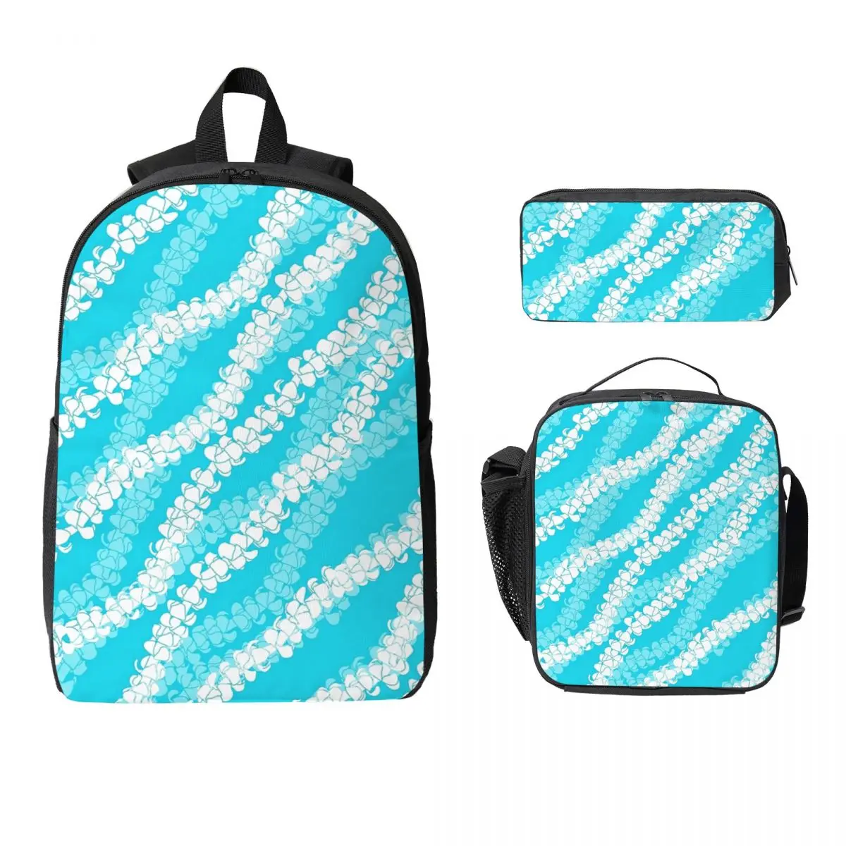 

Puakenikeni Single Leis On Turquoise Backpack Student Boys Girls BookBag School Bag 3ps Insulated Lunch Bag Pencil Case