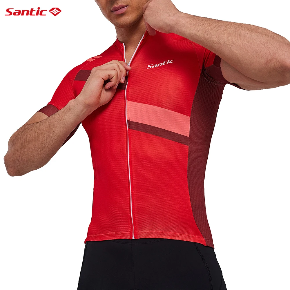 Santic Men's Cycling Jersey Short Sleeve Full Zipper Sports Shirts Outdoor Summer Breathable Quick Dry MTB Bike Bicycle Clothing