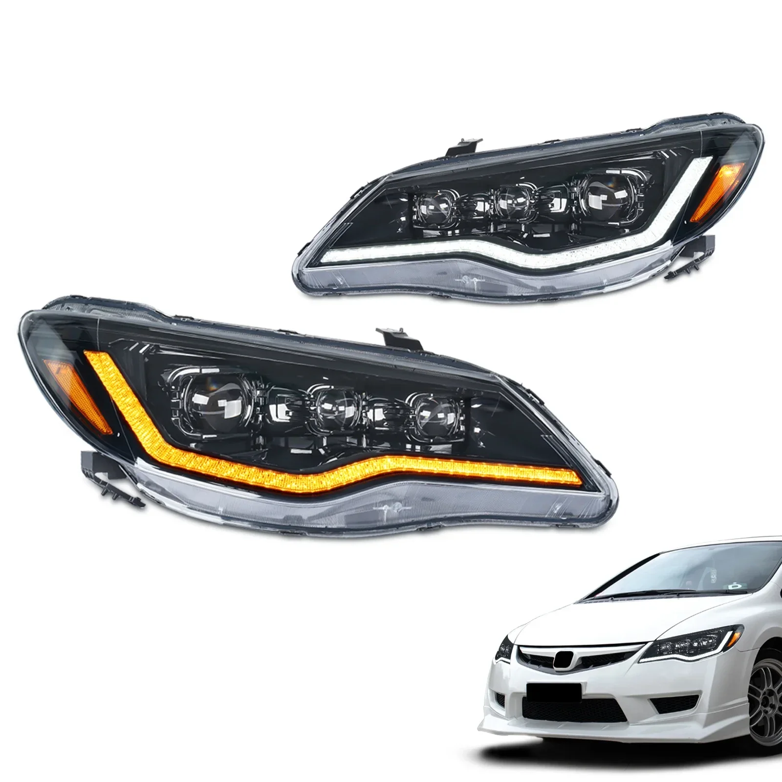 Archaic Full LED Front Lamp Sequential Turn Acura Headlight For 8th Gen FD1 FD2 FD3 Type R Headlights 2007-2011