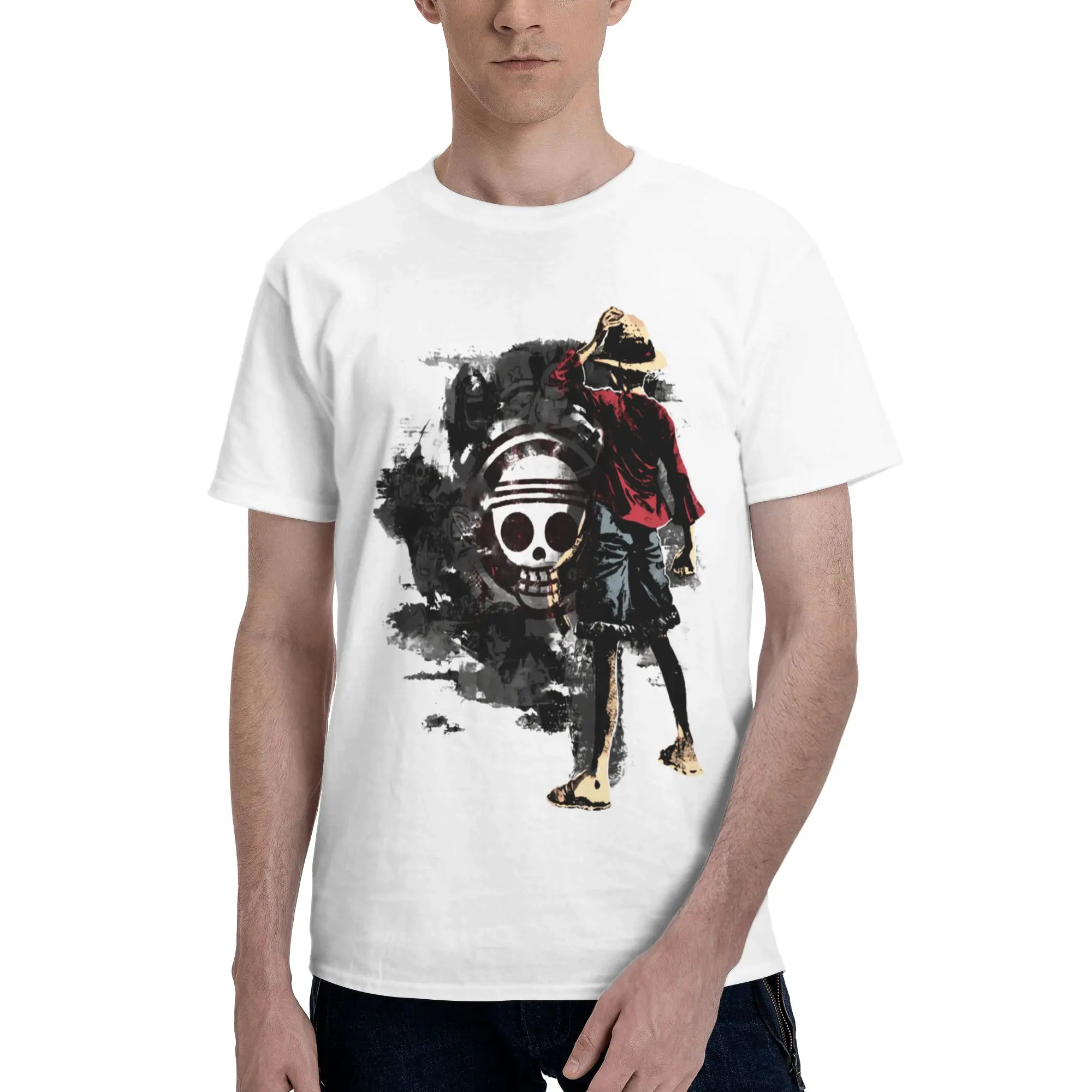 Strohhüte Herren T-Shirts One Piece Kreative T-Shirts Kurzarm Rundhals Reine Baumwolle Sommerkleidung T-Shirt
