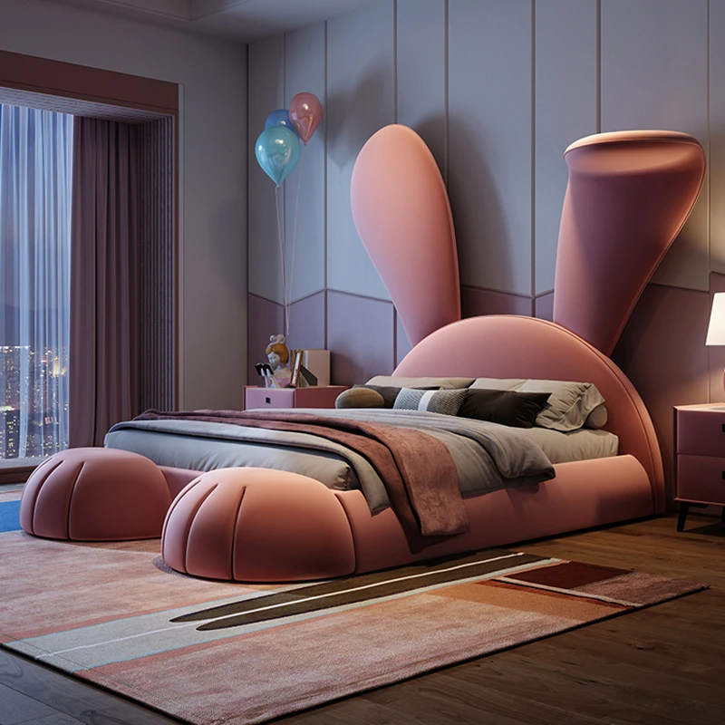 Factory Direct 2026 king size home Double bed Girl Rabbit Ears Modern kids 150x200cm bed queen kinderbetten bedroom furniture