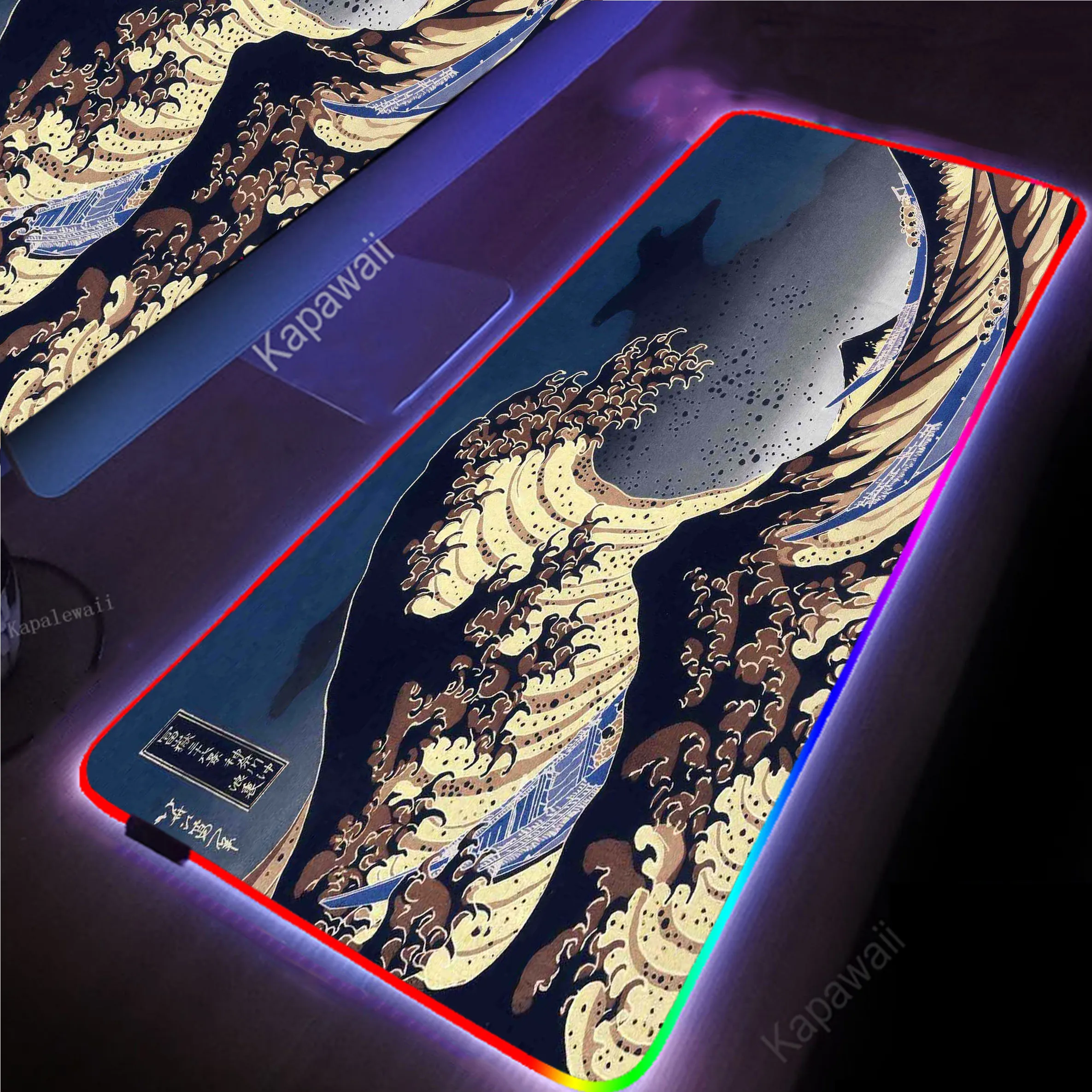 

Great Wave Off RGB LED Backlit Mouse Pad XXXL Mousepad Rubber Keyboard Pads Gaming Setup Accessories Mouse Mat 900x400mm